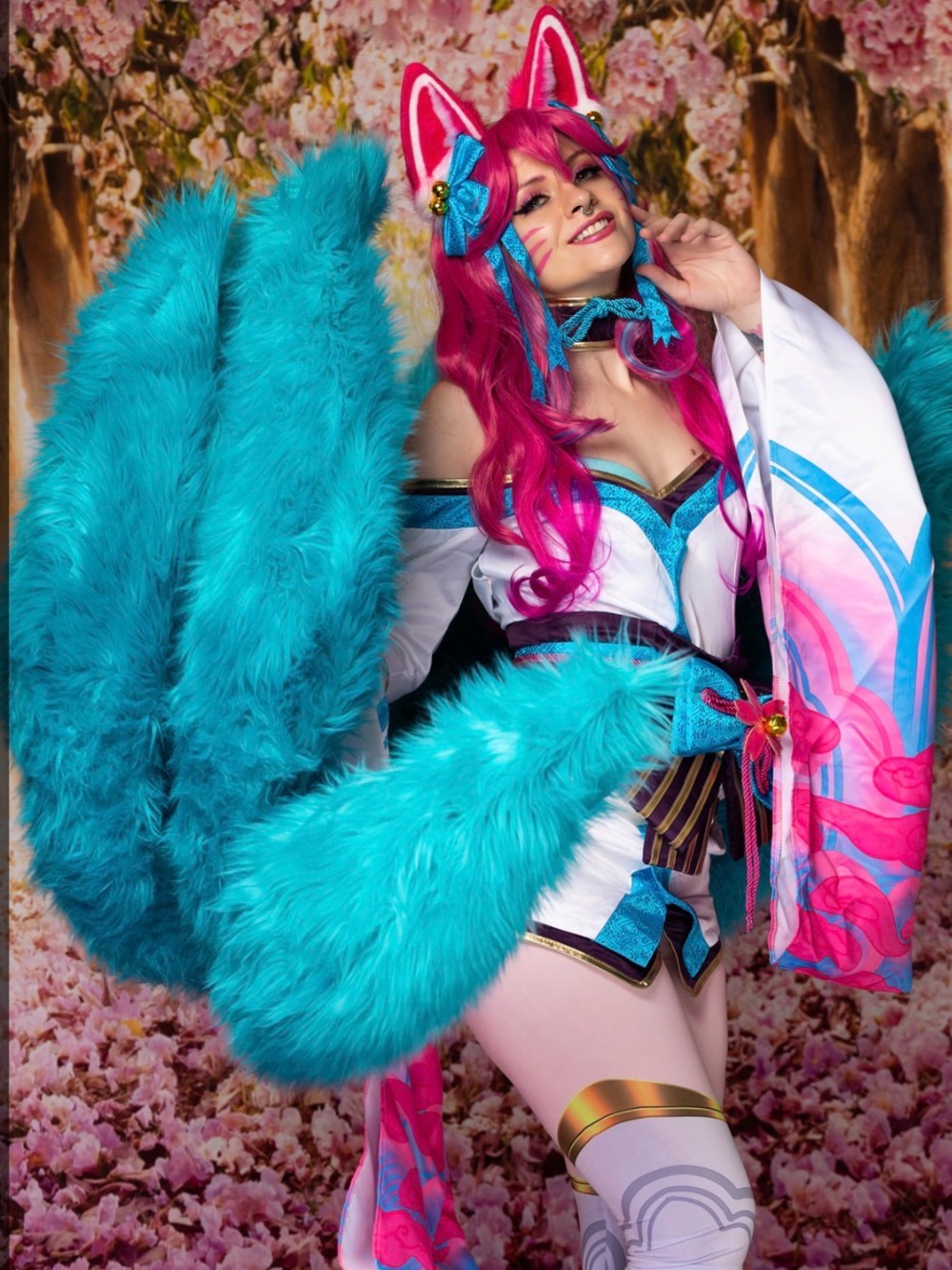 Spirit Blossom Ahri Cosplay Costume with 9 tails or single tail option